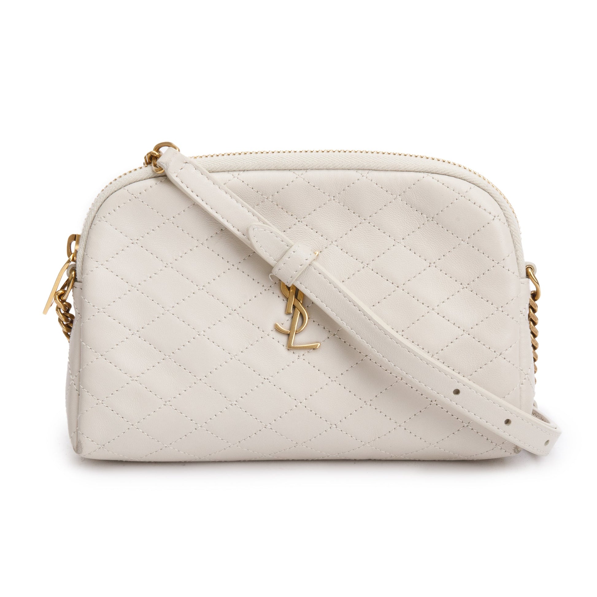 YSL Saint Laurent Gaby Zipped Pouch Travel Bag Leather White
