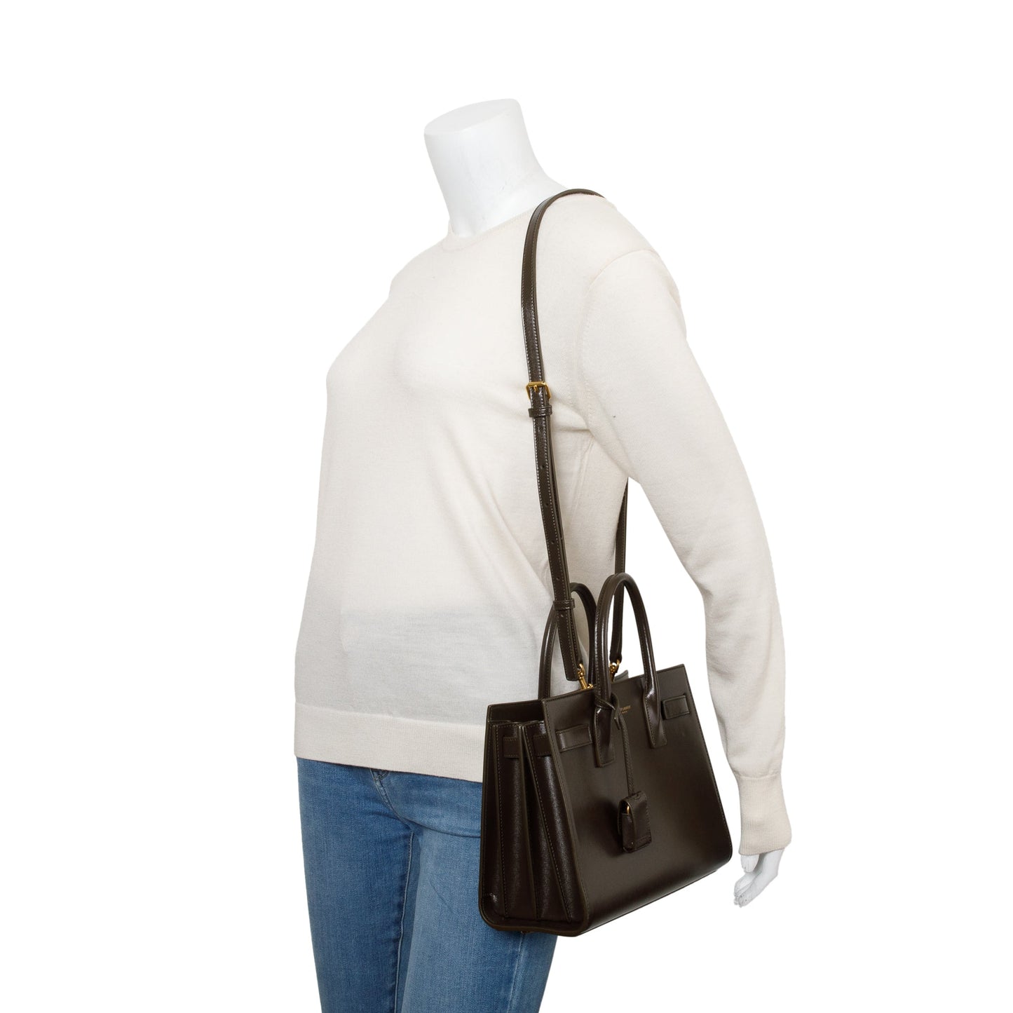 YSL Saint Laurent Smooth Baby Sac De Jour Travel Bag Leather Brown