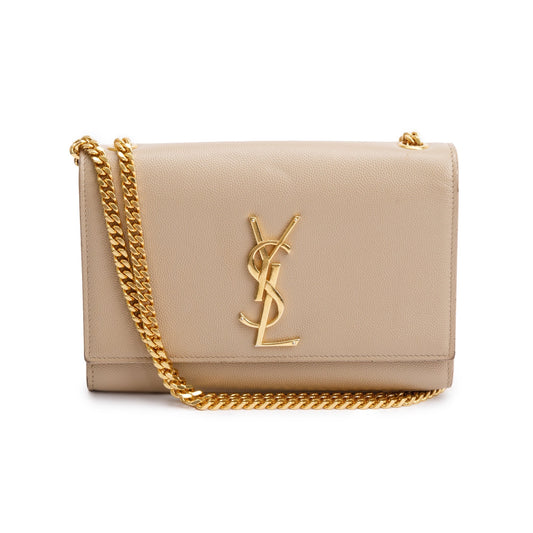 YSL Saint Laurent Grain De Poudre Kate Bag Leather Beige Travel Bag