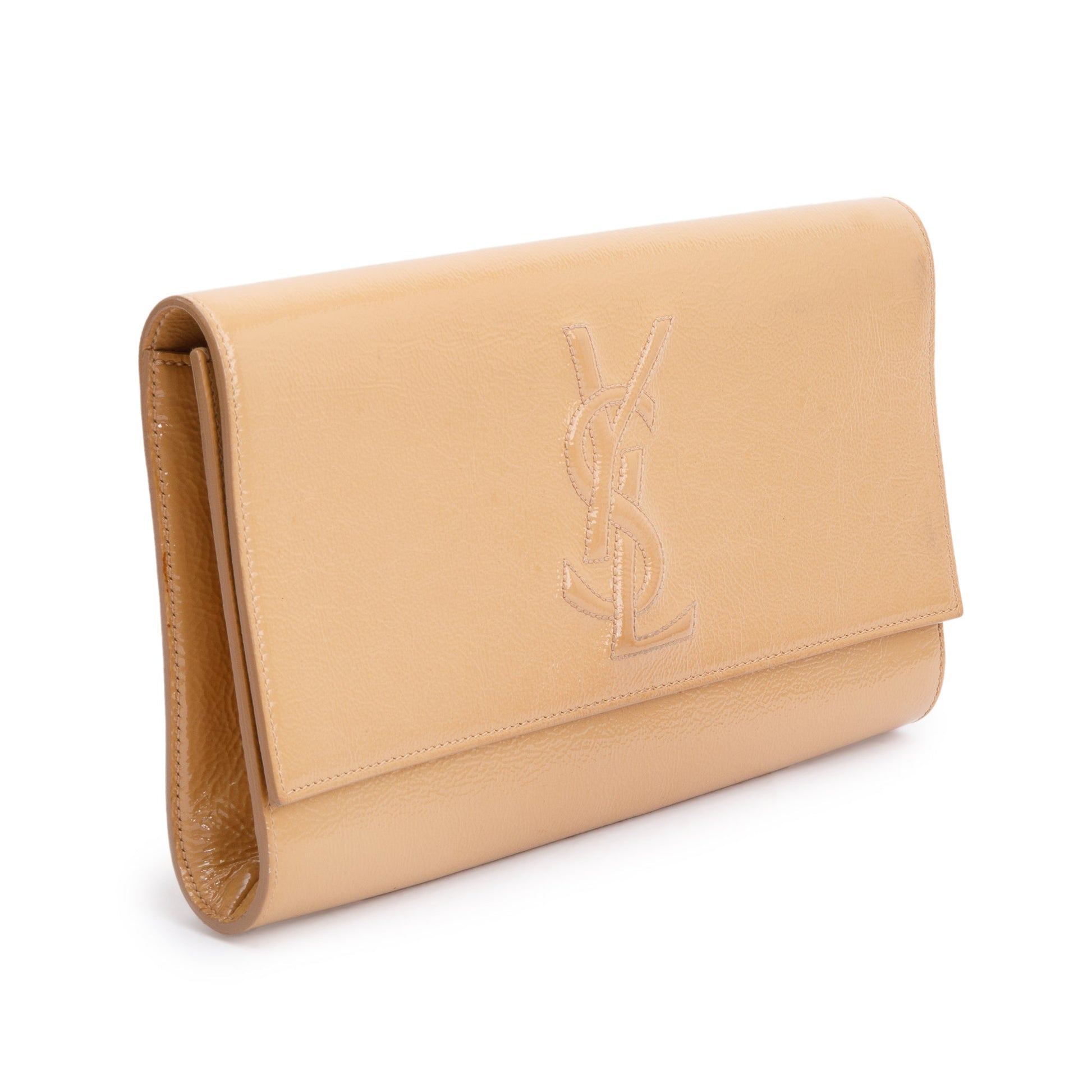 YSL Saint Laurent Patent Belle De Jour Clutch Leather Beige Clutch Bag