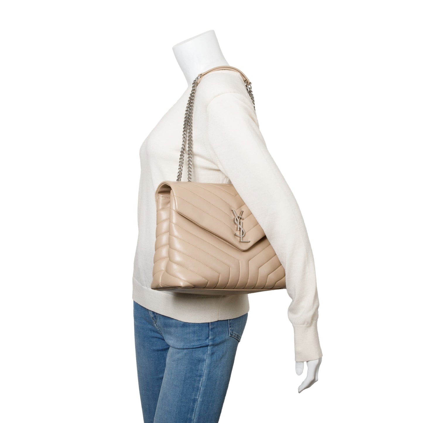 YSL Saint Laurent Beige Medium Loulou Shoulder Bag Leather Quilted