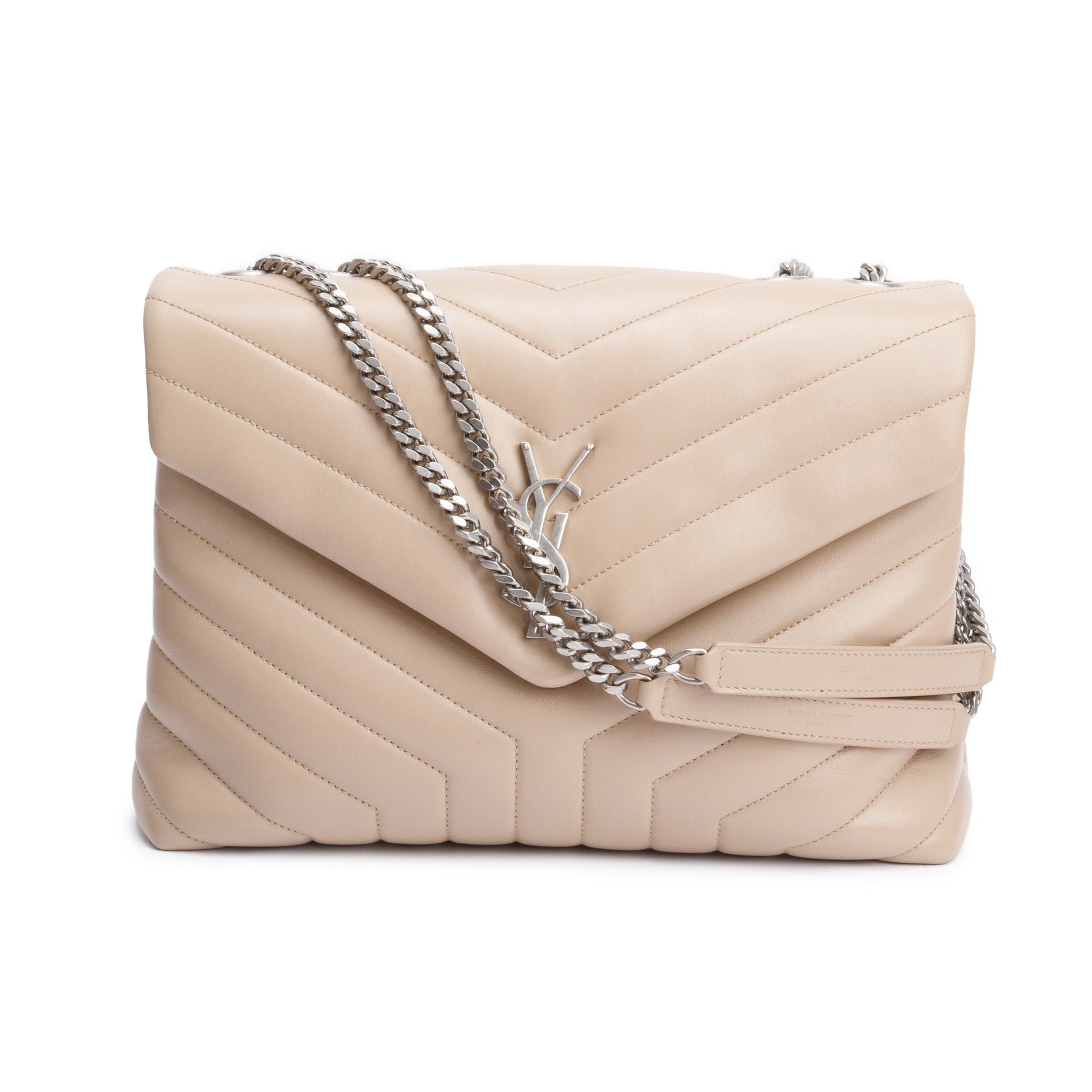 YSL Saint Laurent Beige Medium Loulou Shoulder Bag Leather Quilted