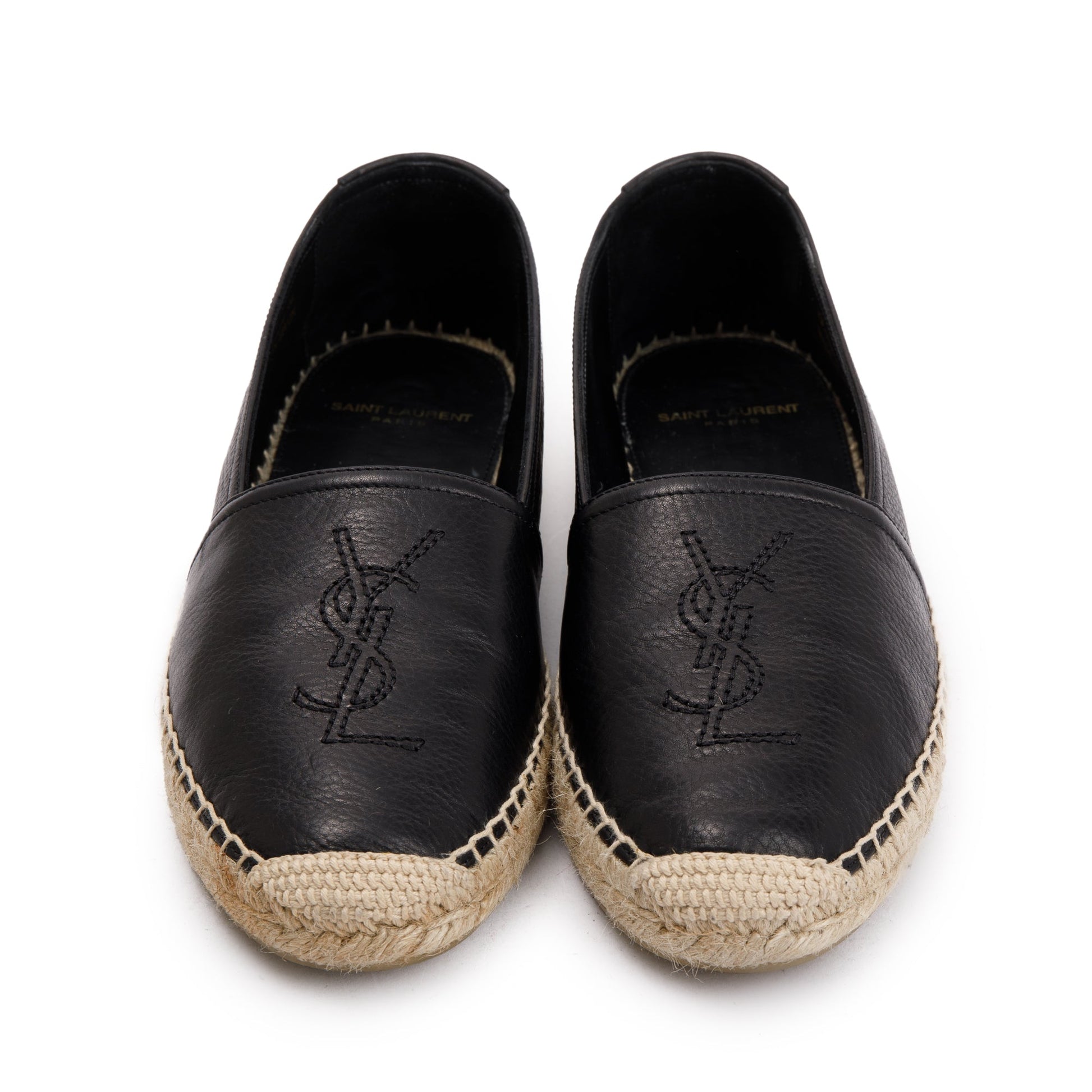 YSL Saint Laurent Calfskin Espadrilles Size Travel Bag Leather Black