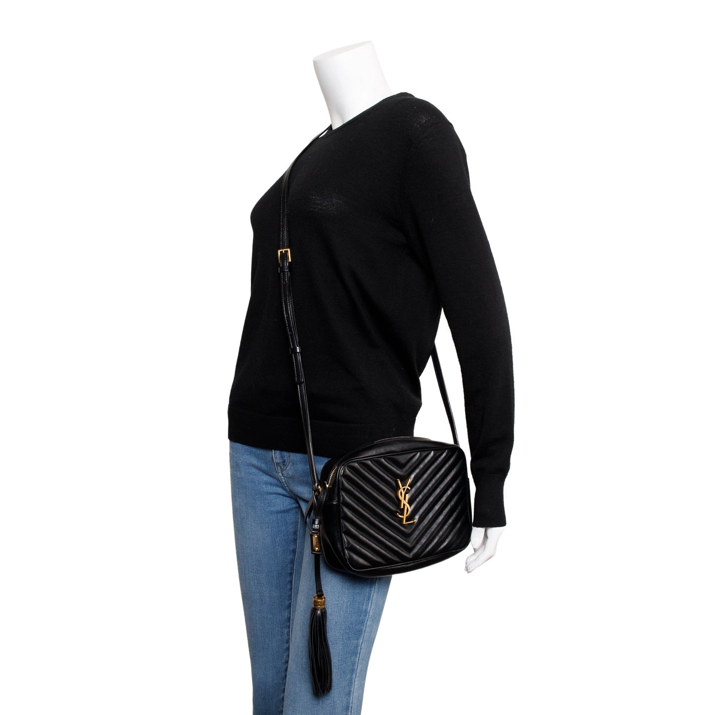 YSL Saint Laurent Calfskin Lou Camera Bag Leather Black Crossbody Bag