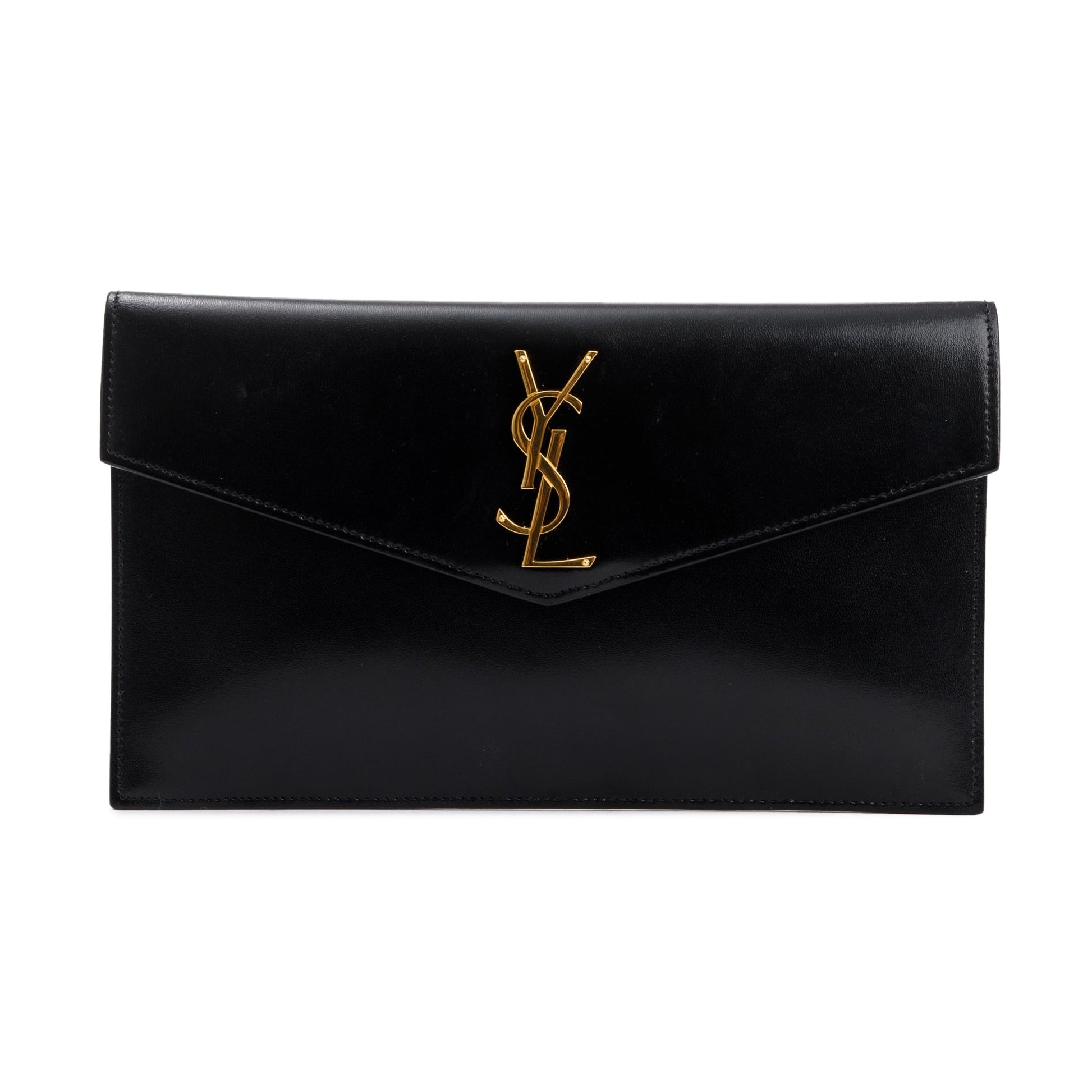 YSL Saint Laurent Calfskin Uptown Pouch Travel Bag Leather Black