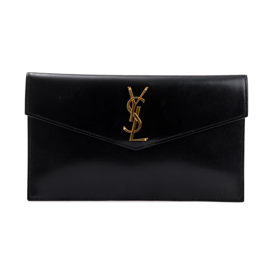 YSL Saint Laurent Calfskin Uptown Pouch Travel Bag Leather Black
