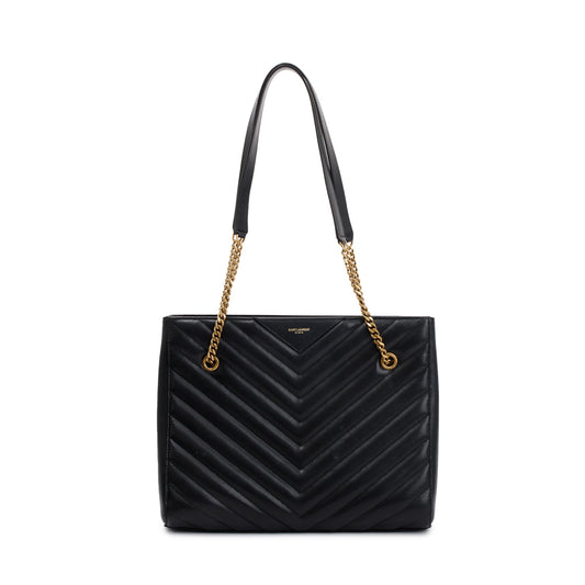 YSL Saint Laurent Chevron Calfskin Tribeca Shopping Tote Leather Black Tote Bag
