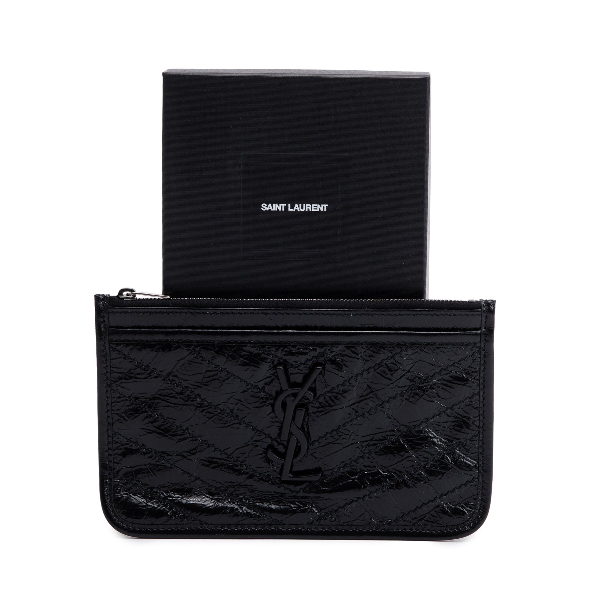 YSL Saint Laurent Black Crinkled Calfskin Niki Bill Pouch Travel Leather Matelasse Travel Bag