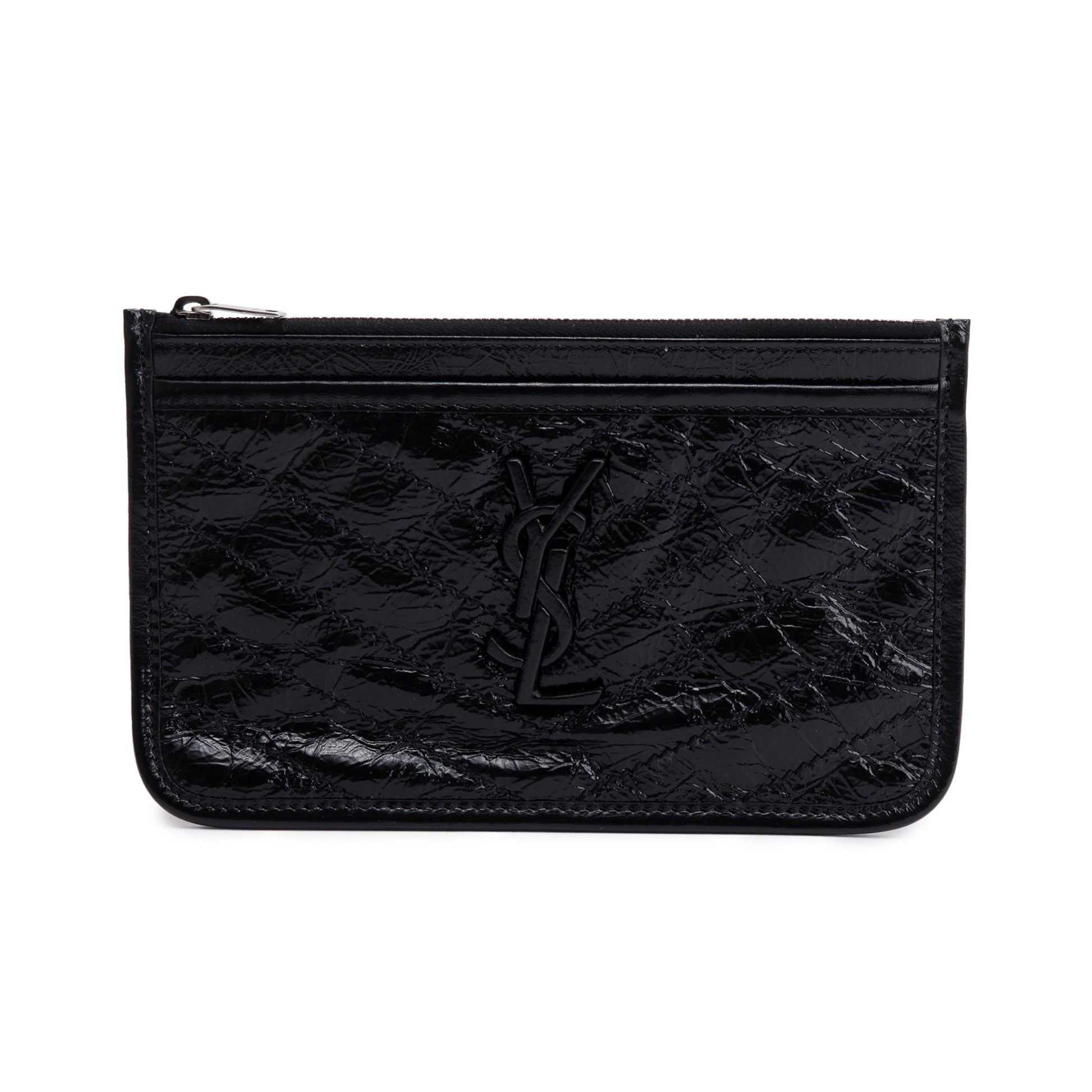 YSL Saint Laurent Black Crinkled Calfskin Niki Bill Pouch Travel Leather Matelasse Travel Bag