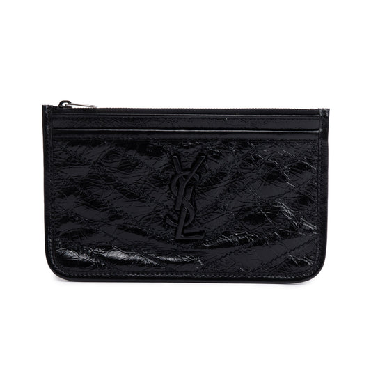 YSL Saint Laurent Black Crinkled Calfskin Niki Bill Pouch Travel Leather Matelasse Travel Bag