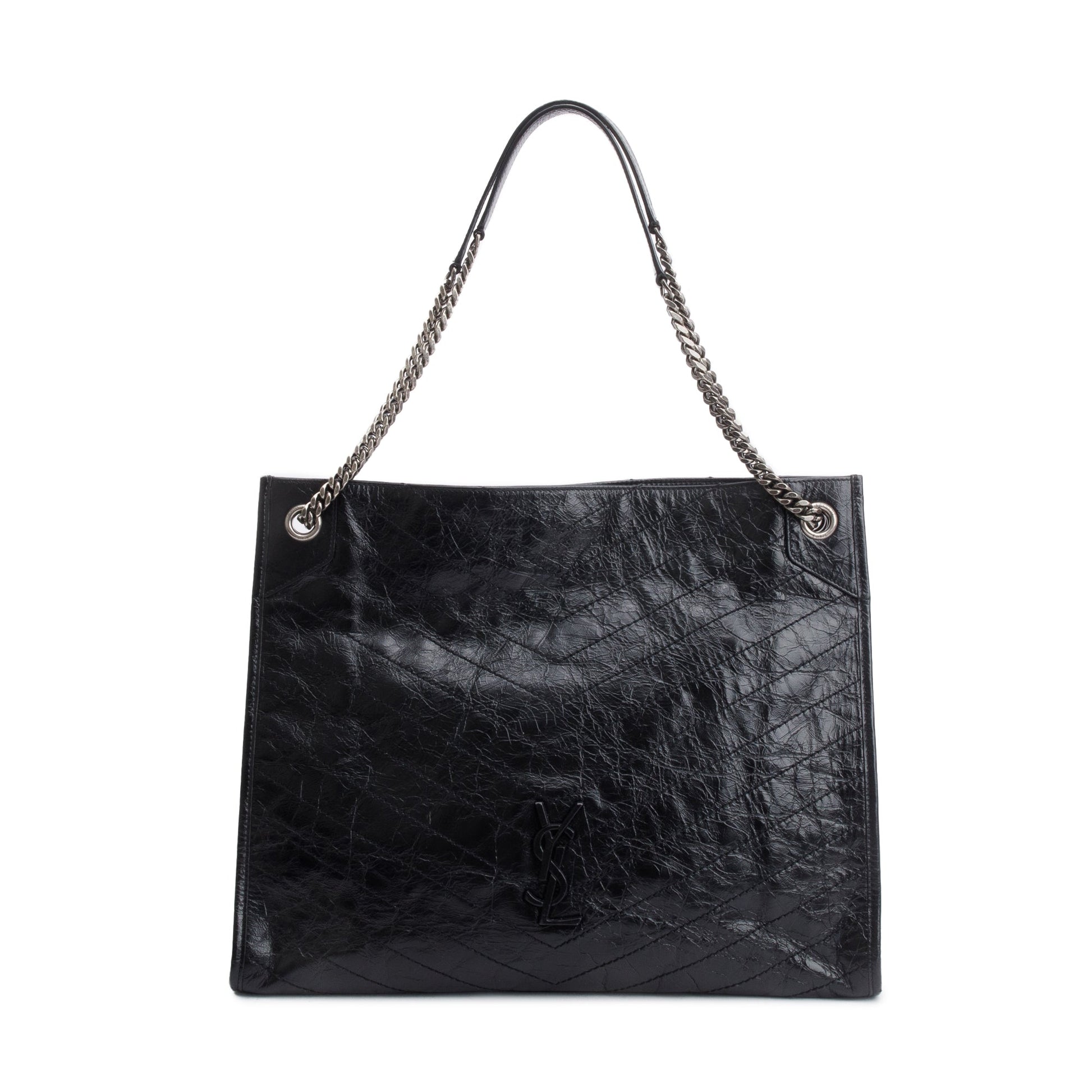 YSL Saint Laurent Crinkled Niki Tote Bag Leather Black