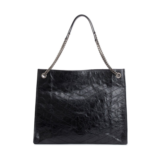 YSL Saint Laurent Crinkled Niki Tote Bag Leather Black