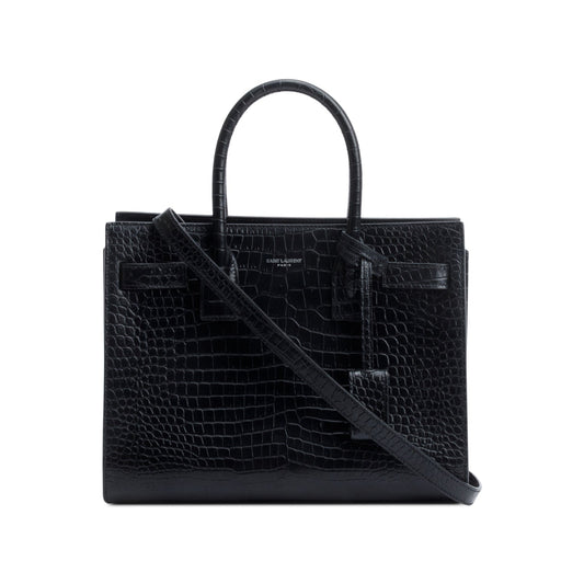 YSL Saint Laurent Crocodile Embossed Baby Sac De Jour Travel Leather Black Travel Bag