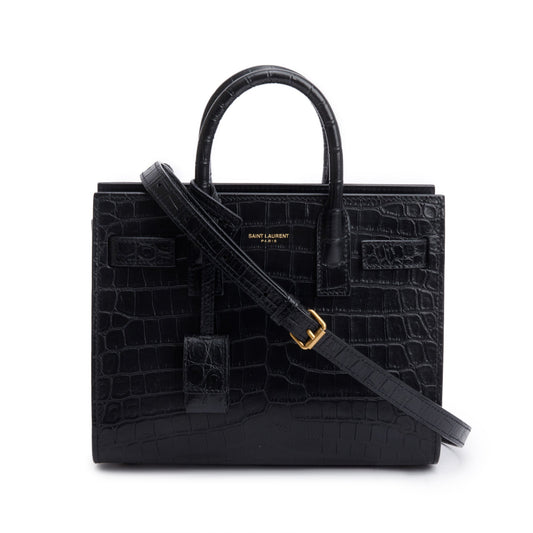 YSL Saint Laurent Crocodile Embossed Nano Sac De Jour Travel Leather Black Travel Bag
