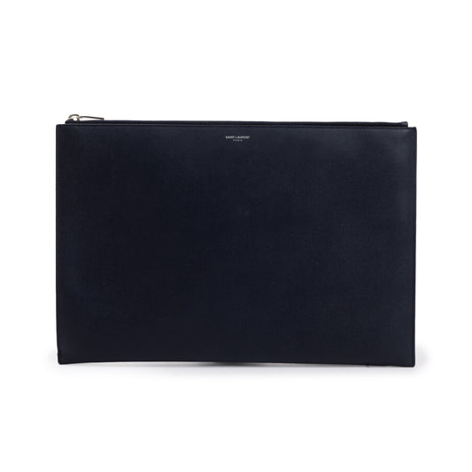 YSL Saint Laurent Grain De Poudre Zipped Document Holder Travel Leather Black Travel Bag