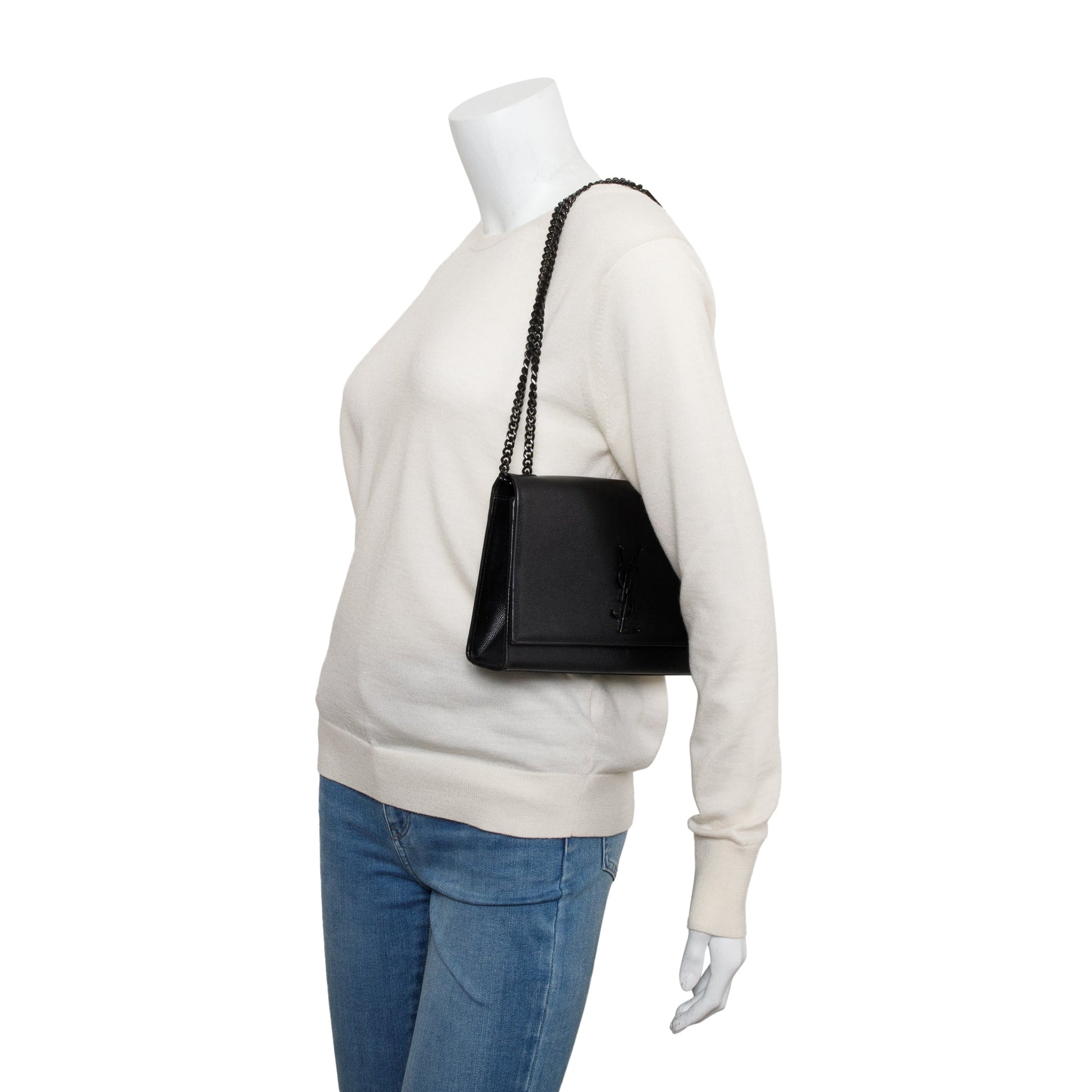 YSL Saint Laurent Grain De Poudre Medium Kate Chain Bag Leather Monogram Travel Bag