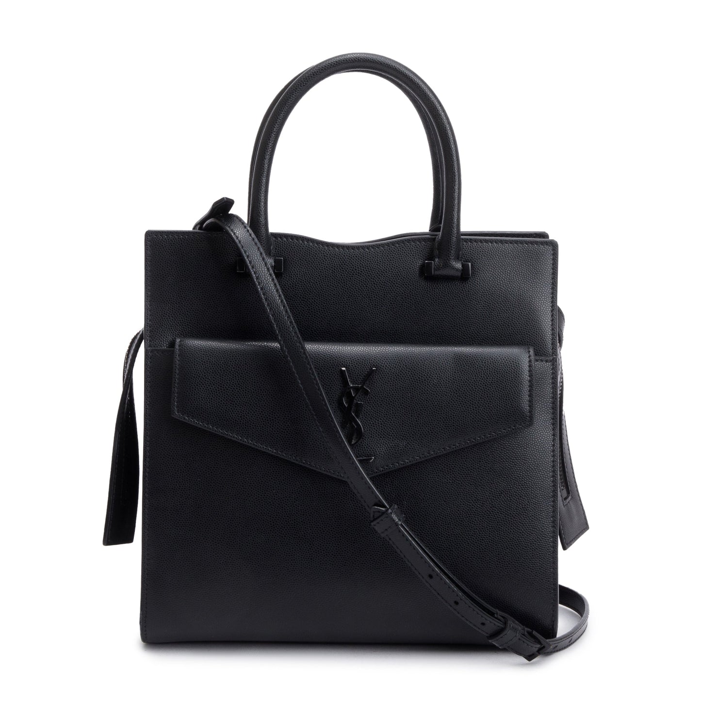 YSL Saint Laurent Grain De Poudre Uptown Tote Leather Black Tote Bag