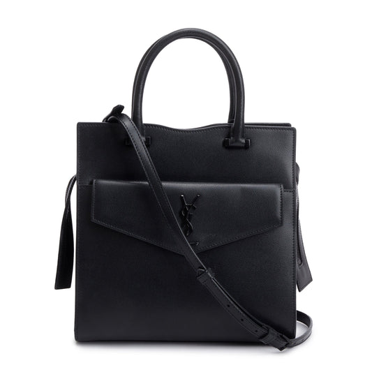 YSL Saint Laurent Grain De Poudre Uptown Tote Leather Black Tote Bag