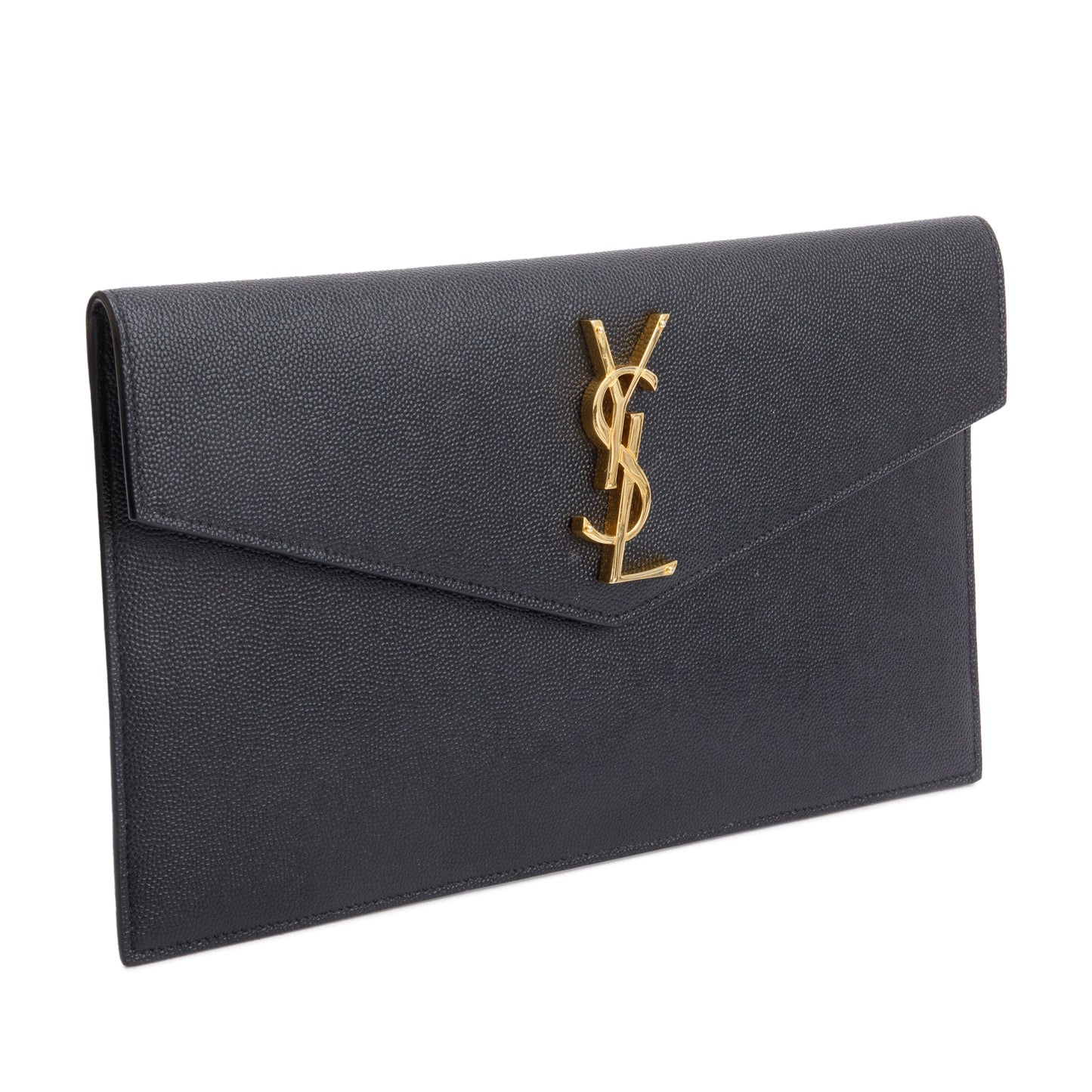 YSL Saint Laurent Grain De Poudre Uptown Pouch Travel Bag Leather Black