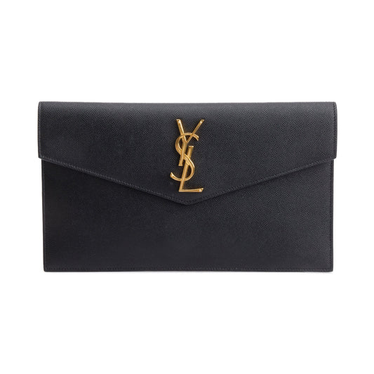 YSL Saint Laurent Grain De Poudre Uptown Pouch Travel Bag Leather Black