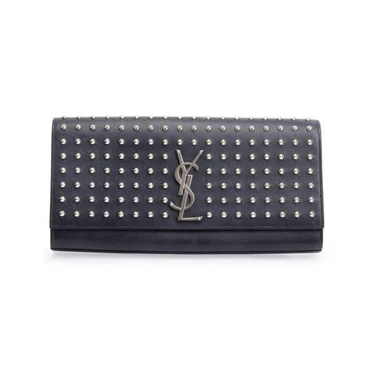 YSL Saint Laurent Grain De Poudre Studded Kate Clutch Black Clutch Bag