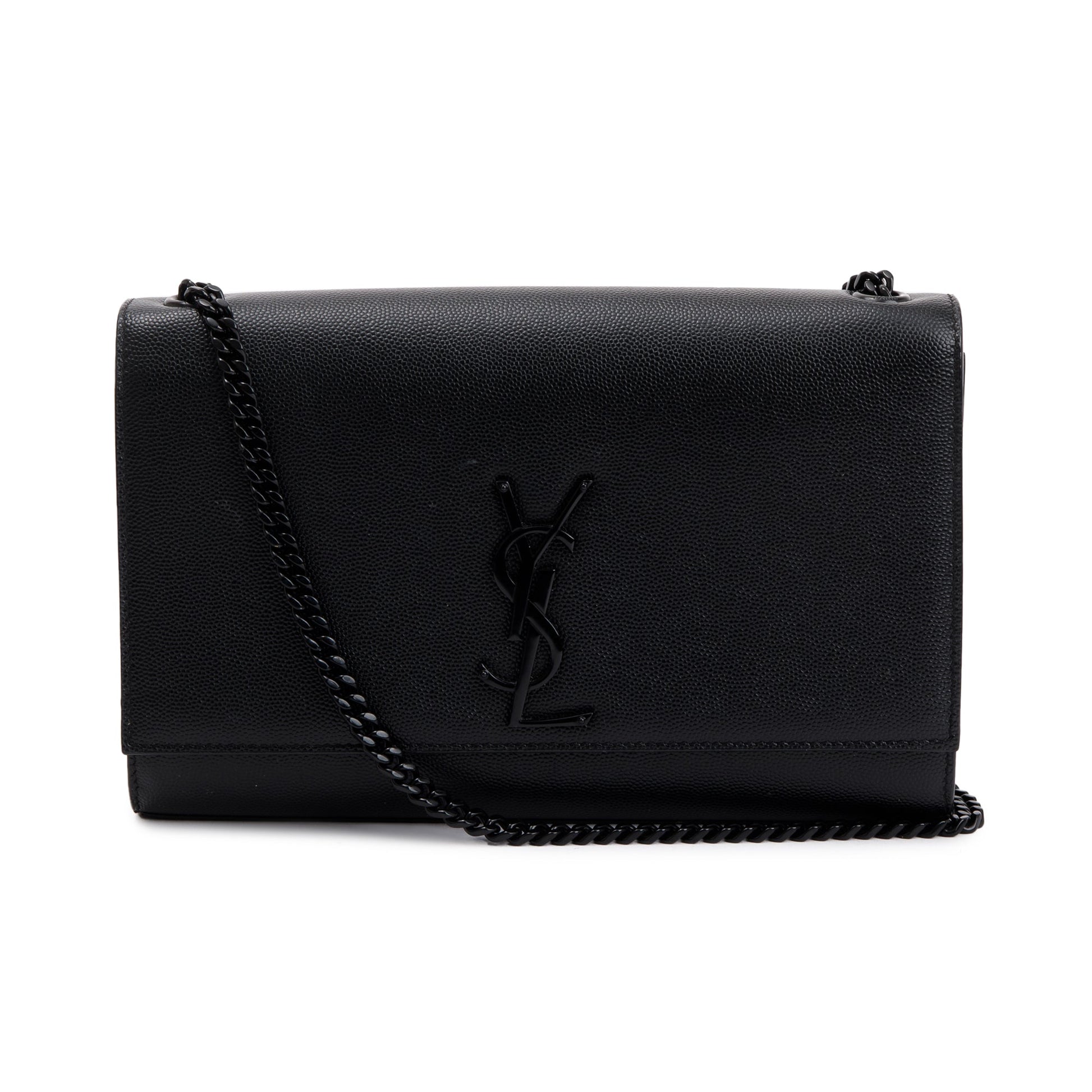 YSL Saint Laurent Grained De Poudre Kate Bag Leather Black Travel Bag