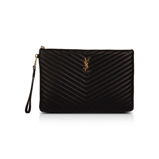 YSL Saint Laurent Document Holder Travel Bag Matelasse Black