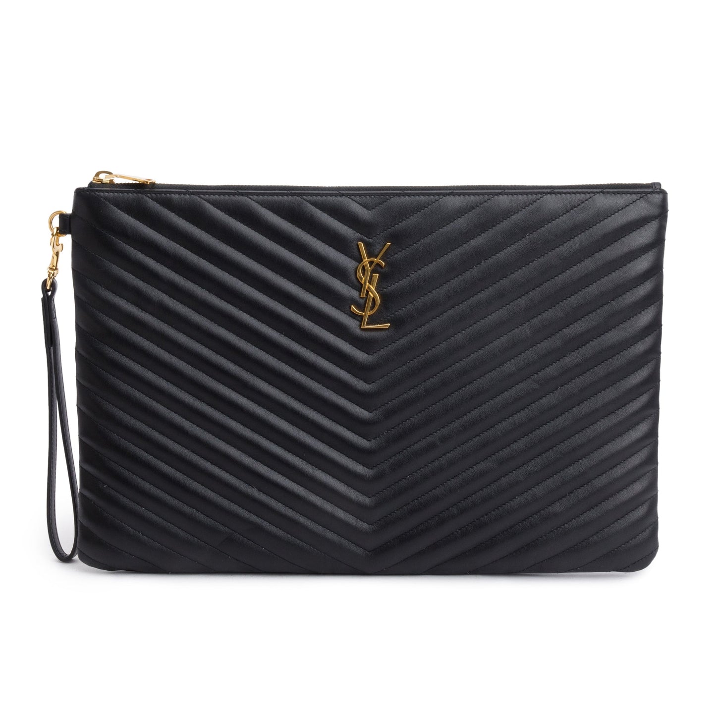 YSL Saint Laurent Large Document Pouch Travel Bag Leather Matelasse