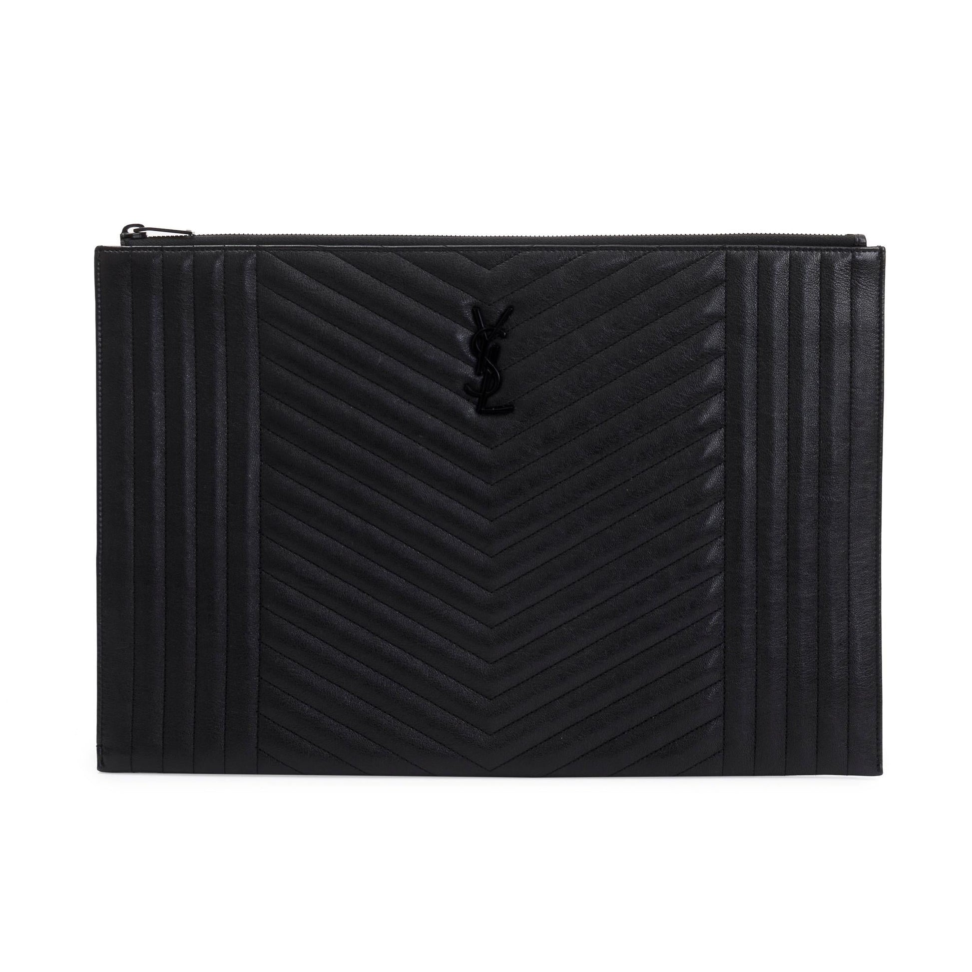 YSL Saint Laurent Mixed Classic Zipped Document Holder Travel Bag Matelasse Monogram