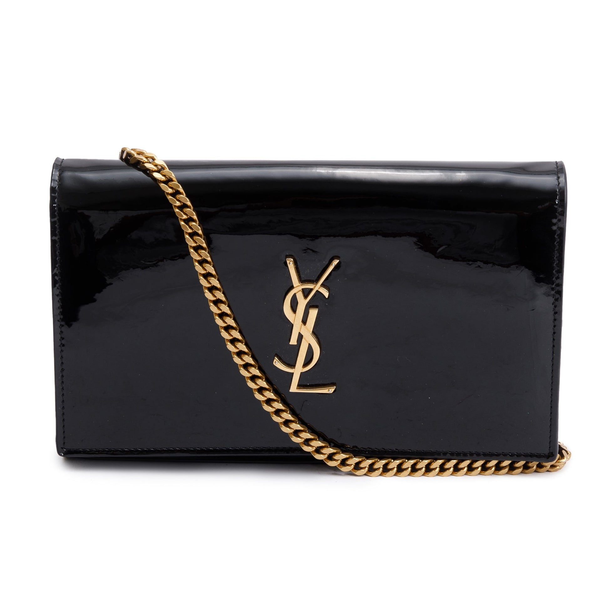 YSL Saint Laurent Patent Cassandre Wallet On Crossbody Bag Leather Black