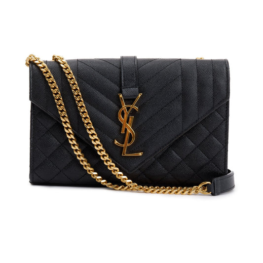 YSL Saint Laurent Grain De Poudre Small Envelope Chain Bag Leather Quilted Travel Bag