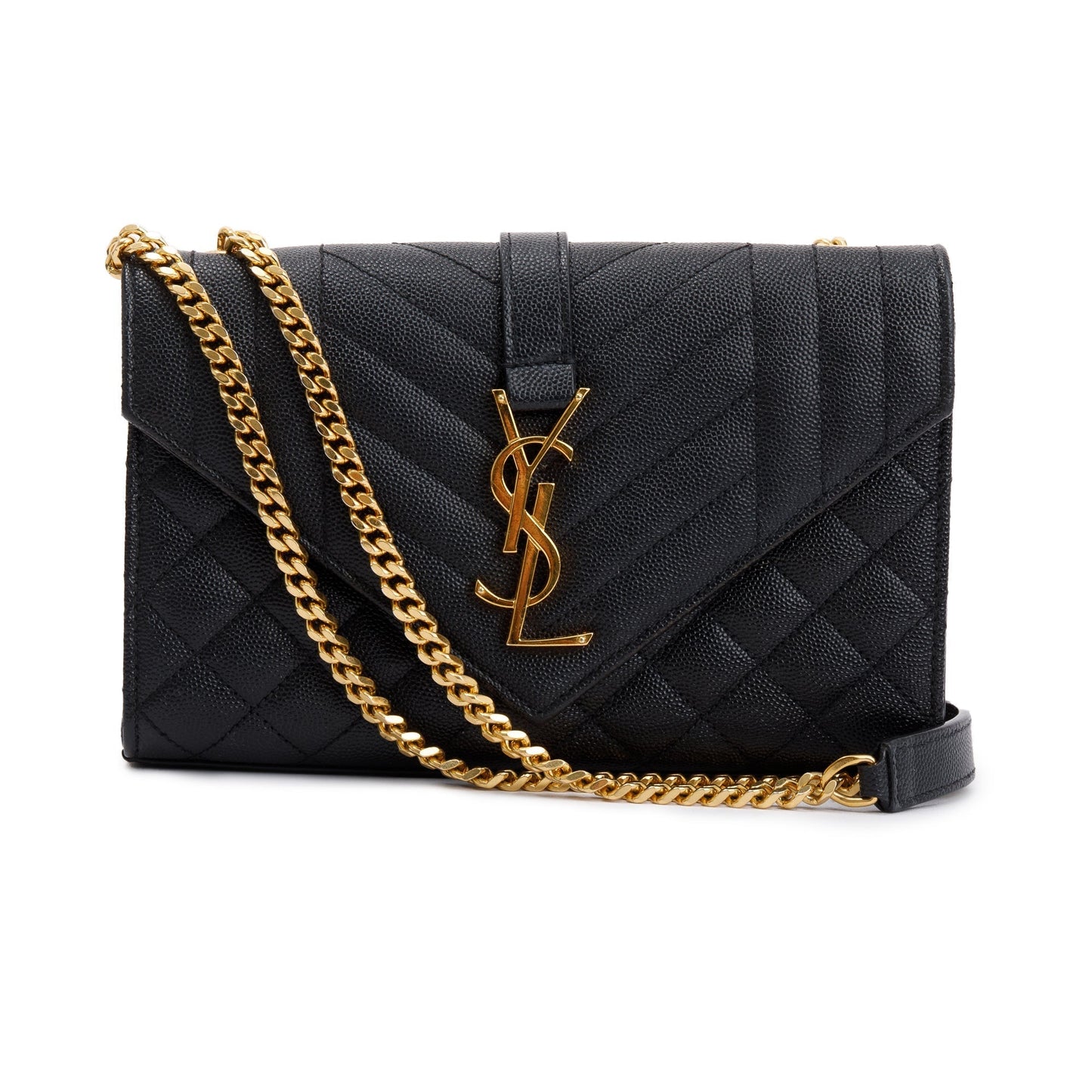 YSL Saint Laurent Grain De Poudre Small Envelope Chain Bag Leather Quilted Travel Bag