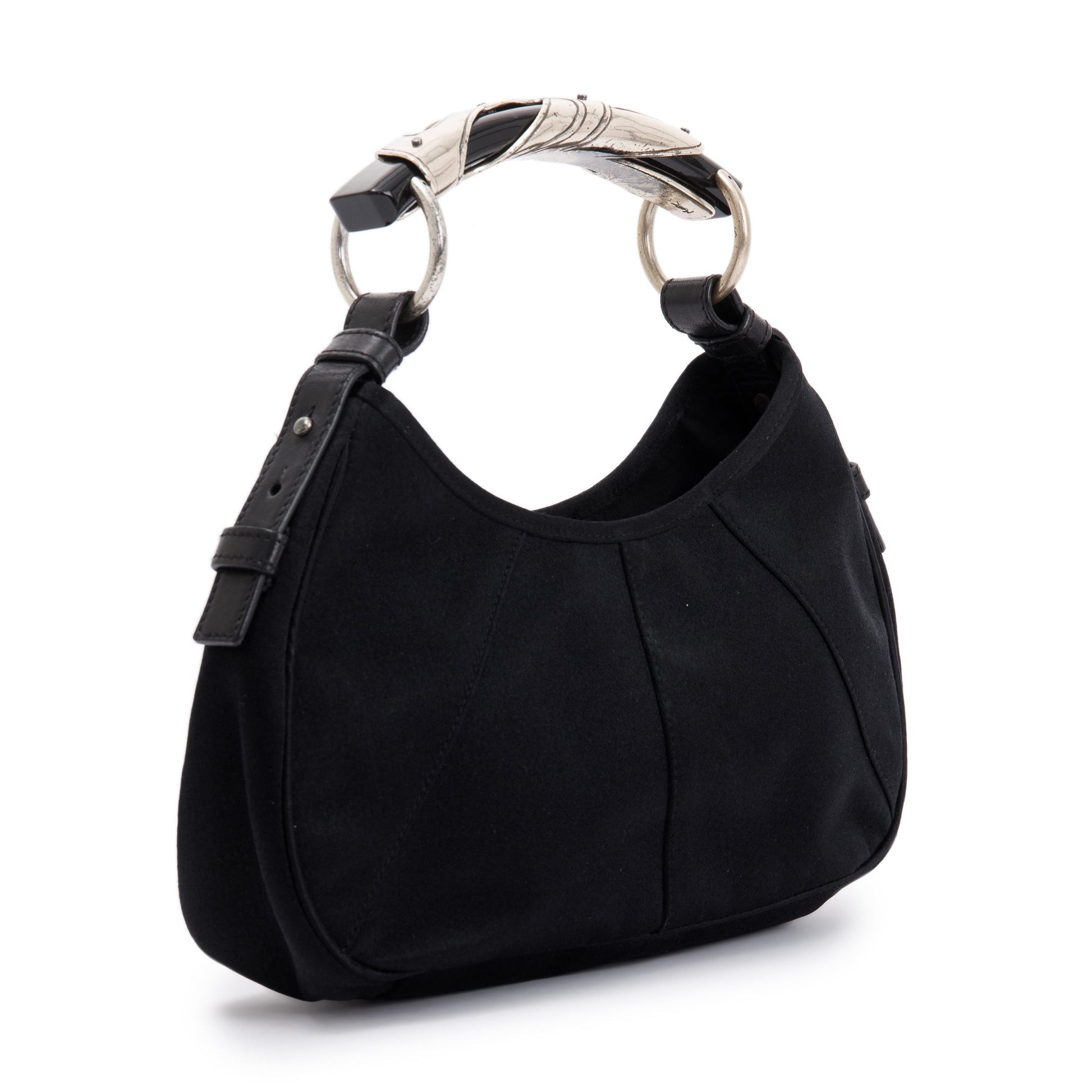 YSL Saint Laurent Mombasa Horn Hobo Satin Black Shoulder Bag