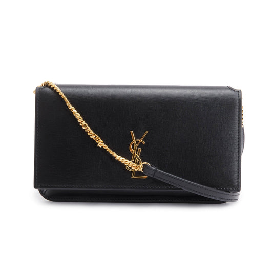 YSL Saint Laurent Smooth Cassandre Phone Holder Bag Leather Black Travel Bag