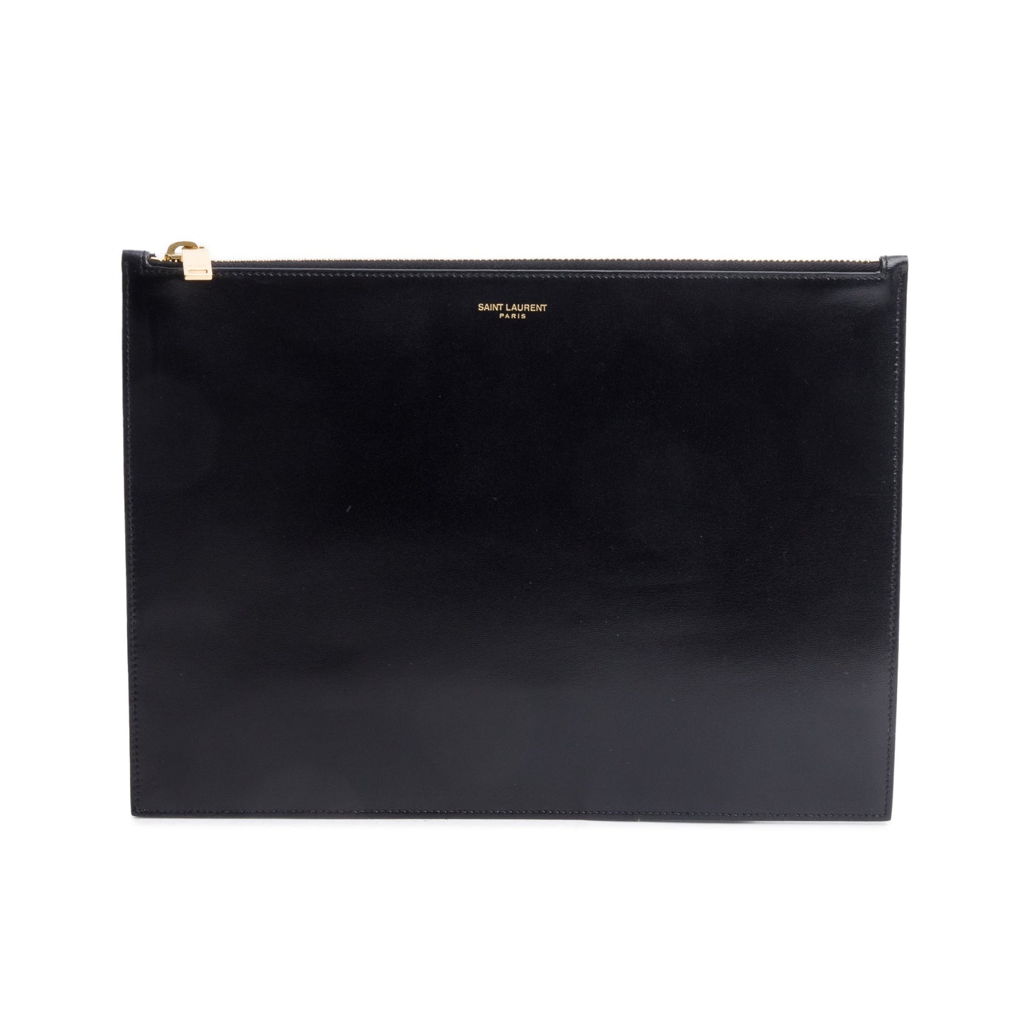 YSL Saint Laurent Smooth Zipped Document Holder Travel Bag Leather Black