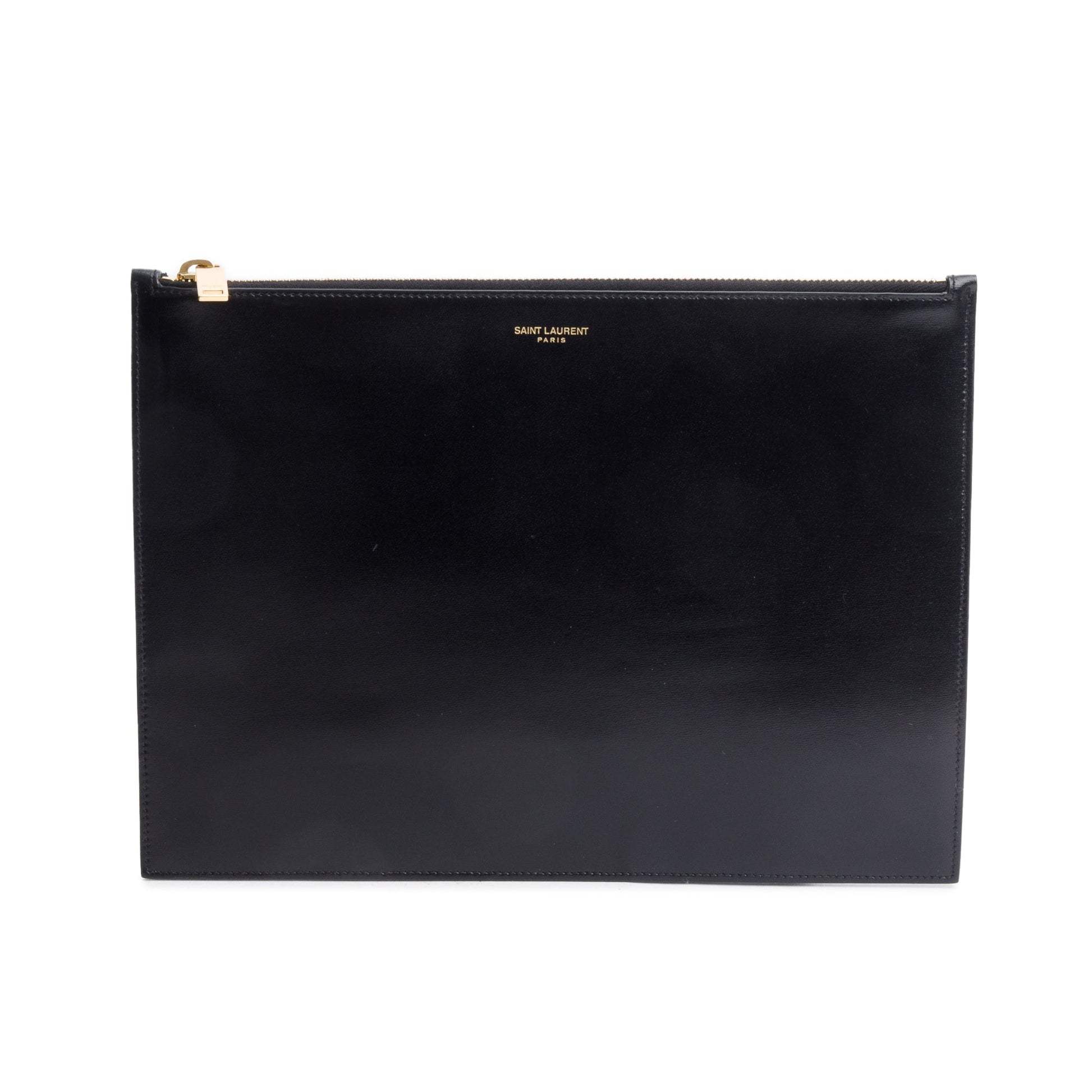 YSL Saint Laurent Smooth Zipped Document Holder Travel Bag Leather Black