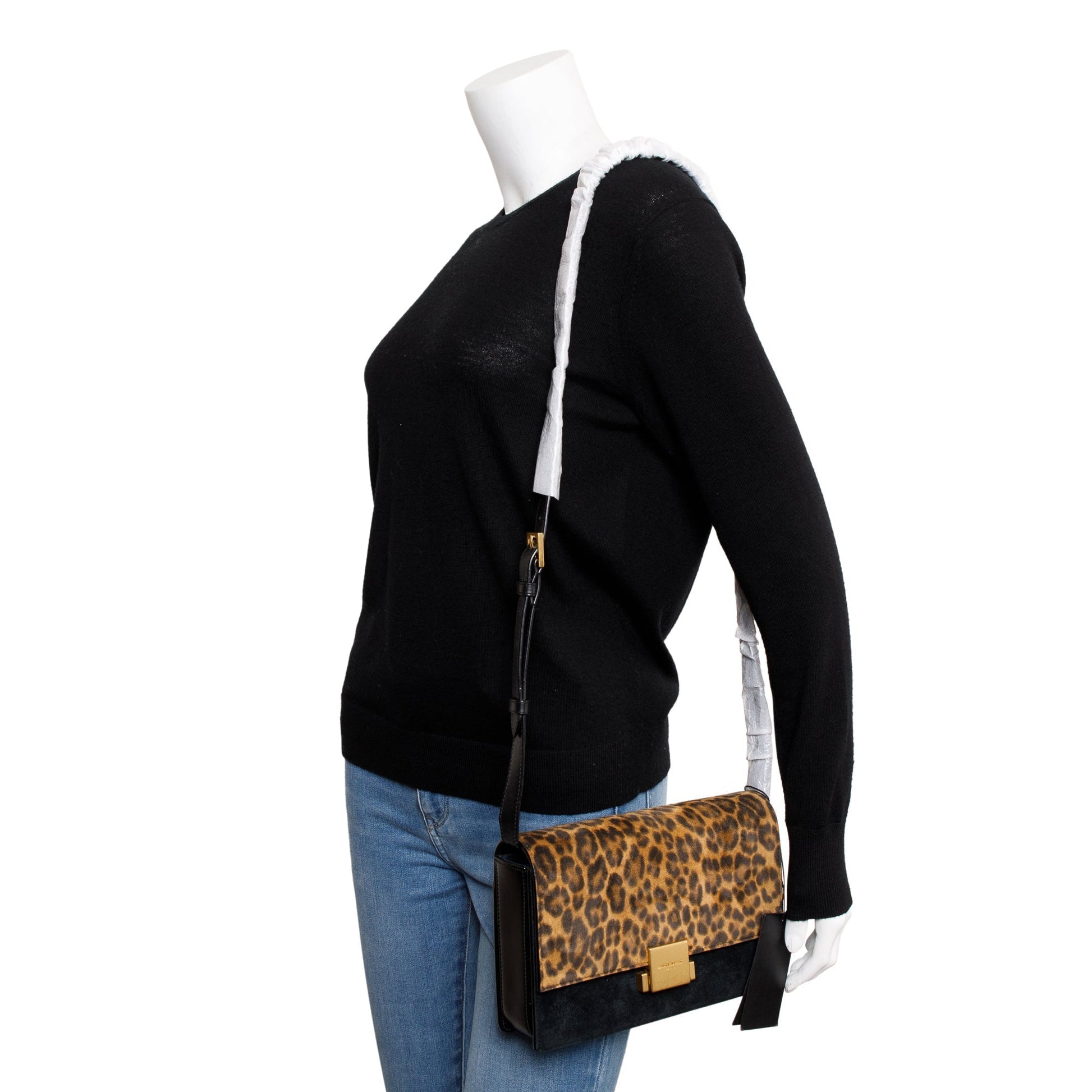 YSL Saint Laurent Smooth Leopard Print Medium Bellechase Bag Leather Suede Travel Bag