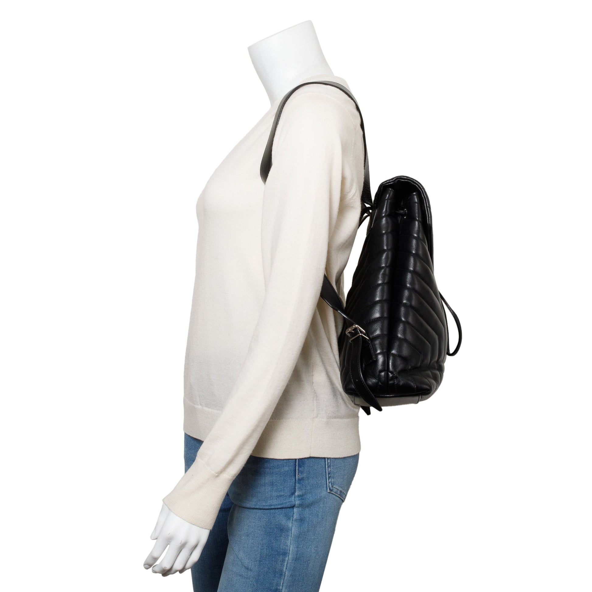 YSL Saint Laurent Calfskin Medium Loulou Backpack Leather Quilted