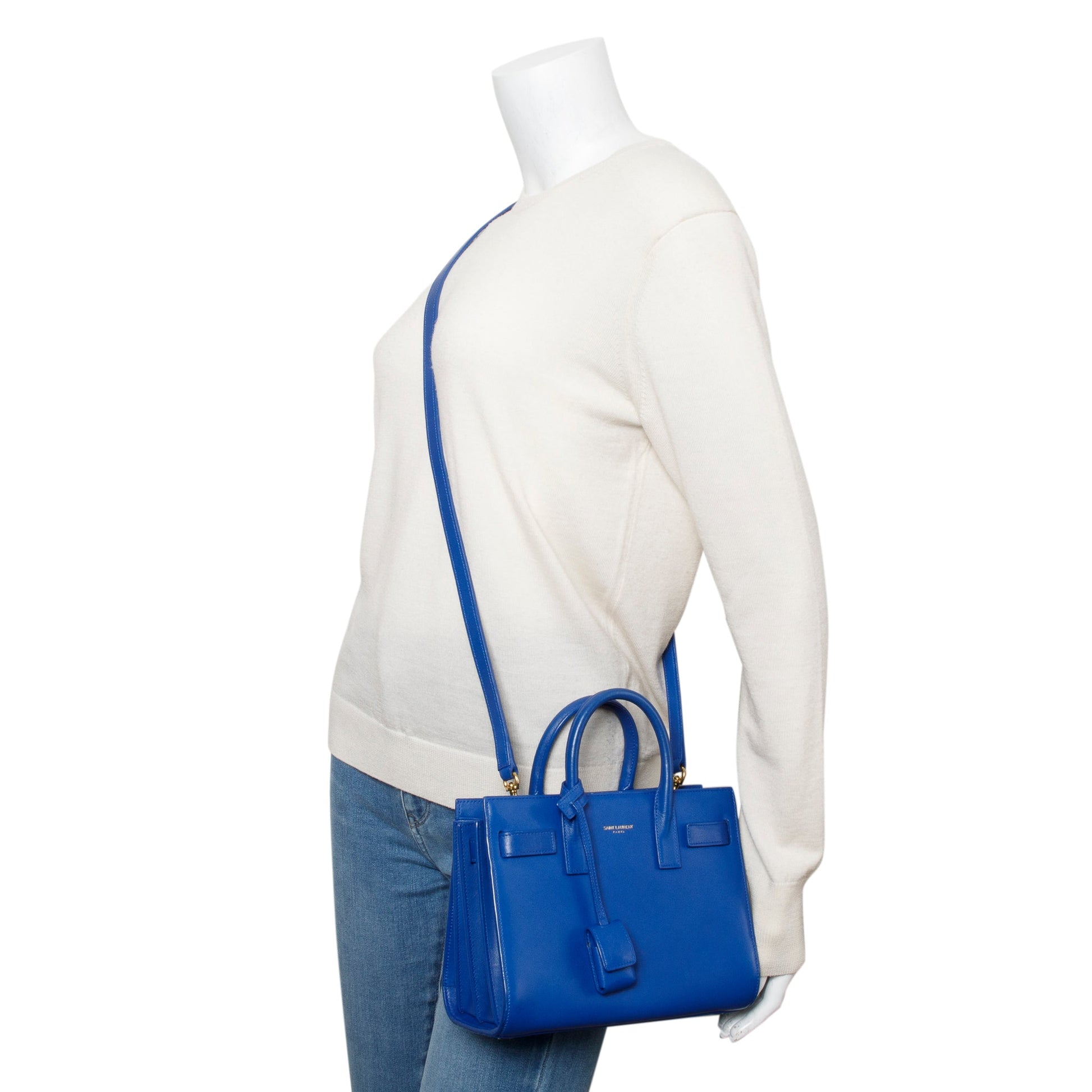 YSL Saint Laurent Smooth Nano Sac De Jour Travel Bag Leather Blue
