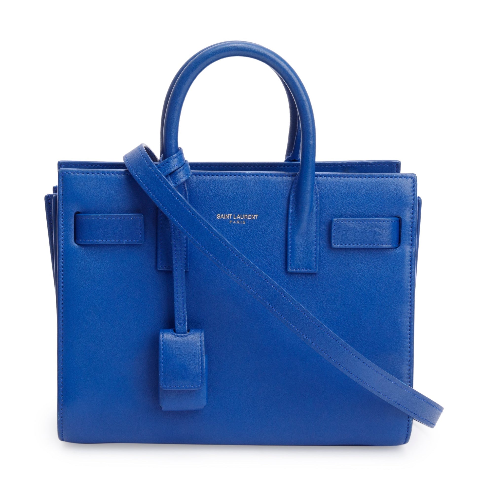YSL Saint Laurent Smooth Nano Sac De Jour Travel Bag Leather Blue