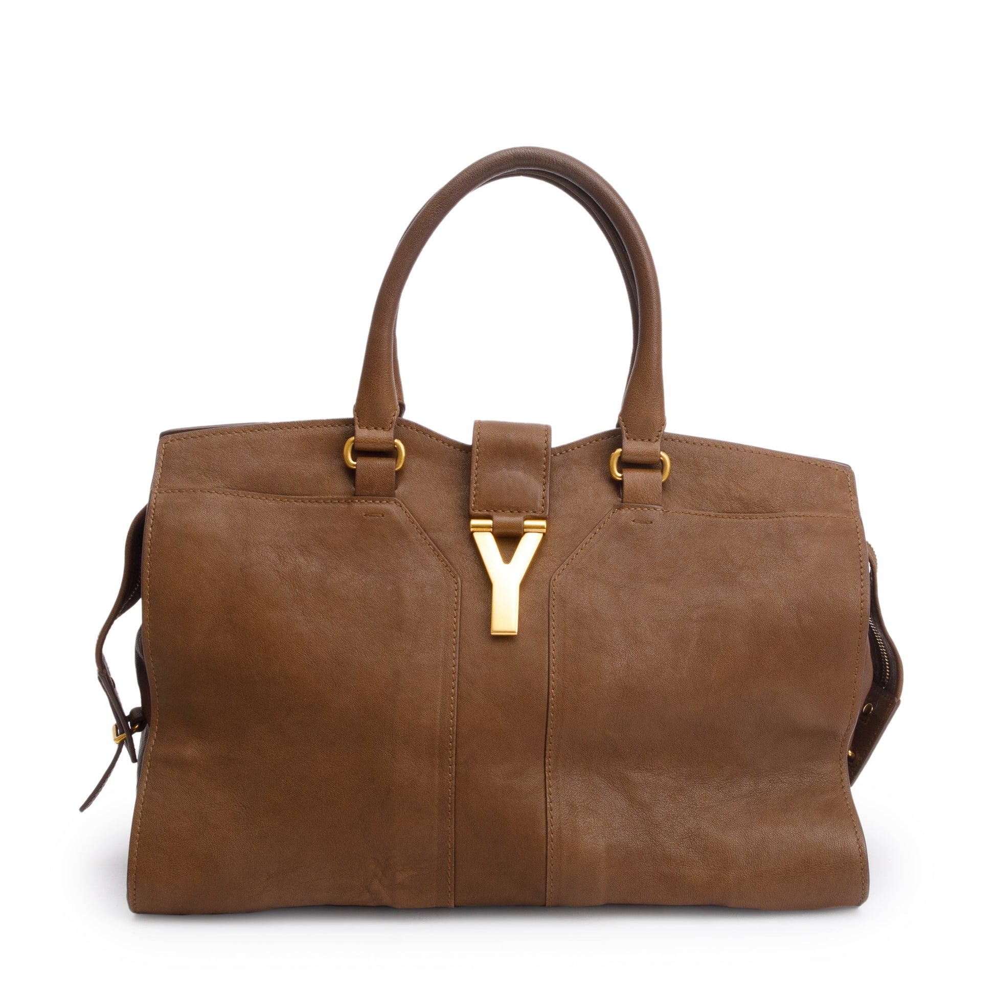 YSL Saint Laurent Calfskin Chyc Cabas Tote Bag Leather Brown