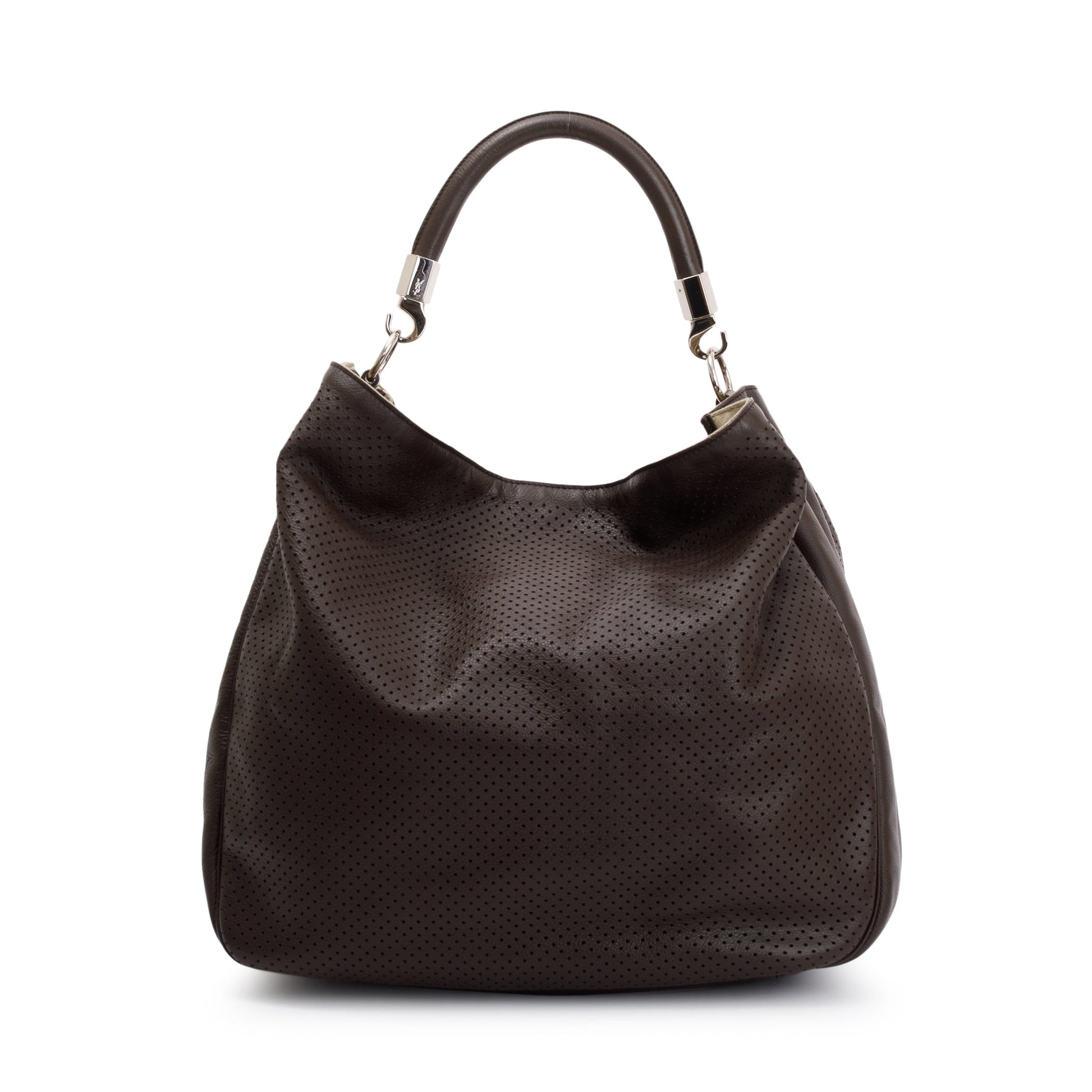 YSL Saint Laurent Perforated Roady Hobo Leather Brown Shoulder Bag