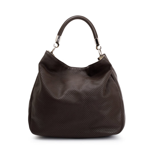 YSL Saint Laurent Perforated Roady Hobo Leather Brown Shoulder Bag