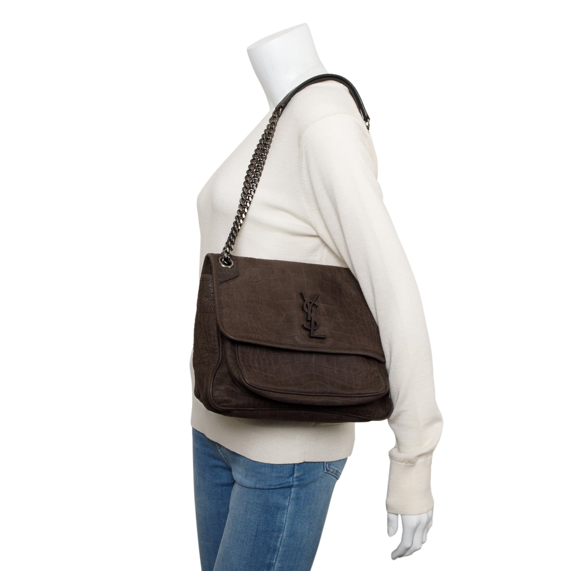 YSL Saint Laurent Niki Shoulder Bag Suede Brown