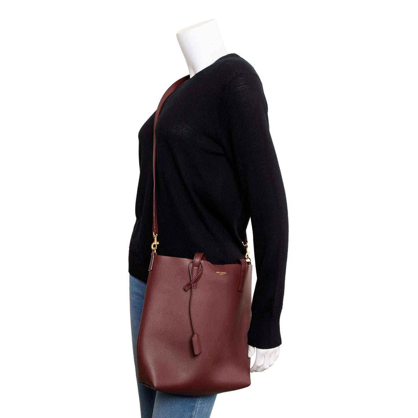 YSL Saint Laurent Burgandy Toy Shopping Tote Leather Tote Bag