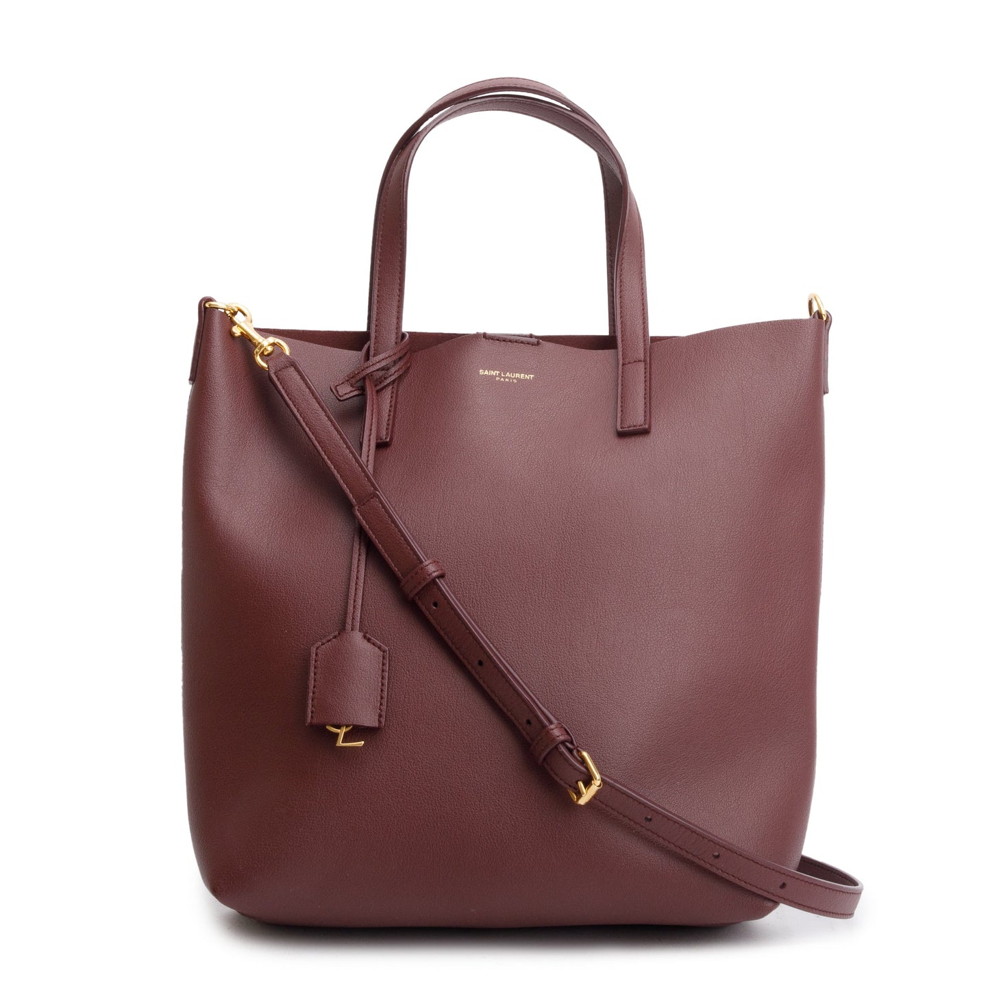 YSL Saint Laurent Burgundy Calfskin Toy Shopping Tote Leather Tote Bag