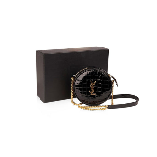 YSL Saint Laurent Croc Embossed Patent Round Camera Bag Leather Monogram Crossbody Bag