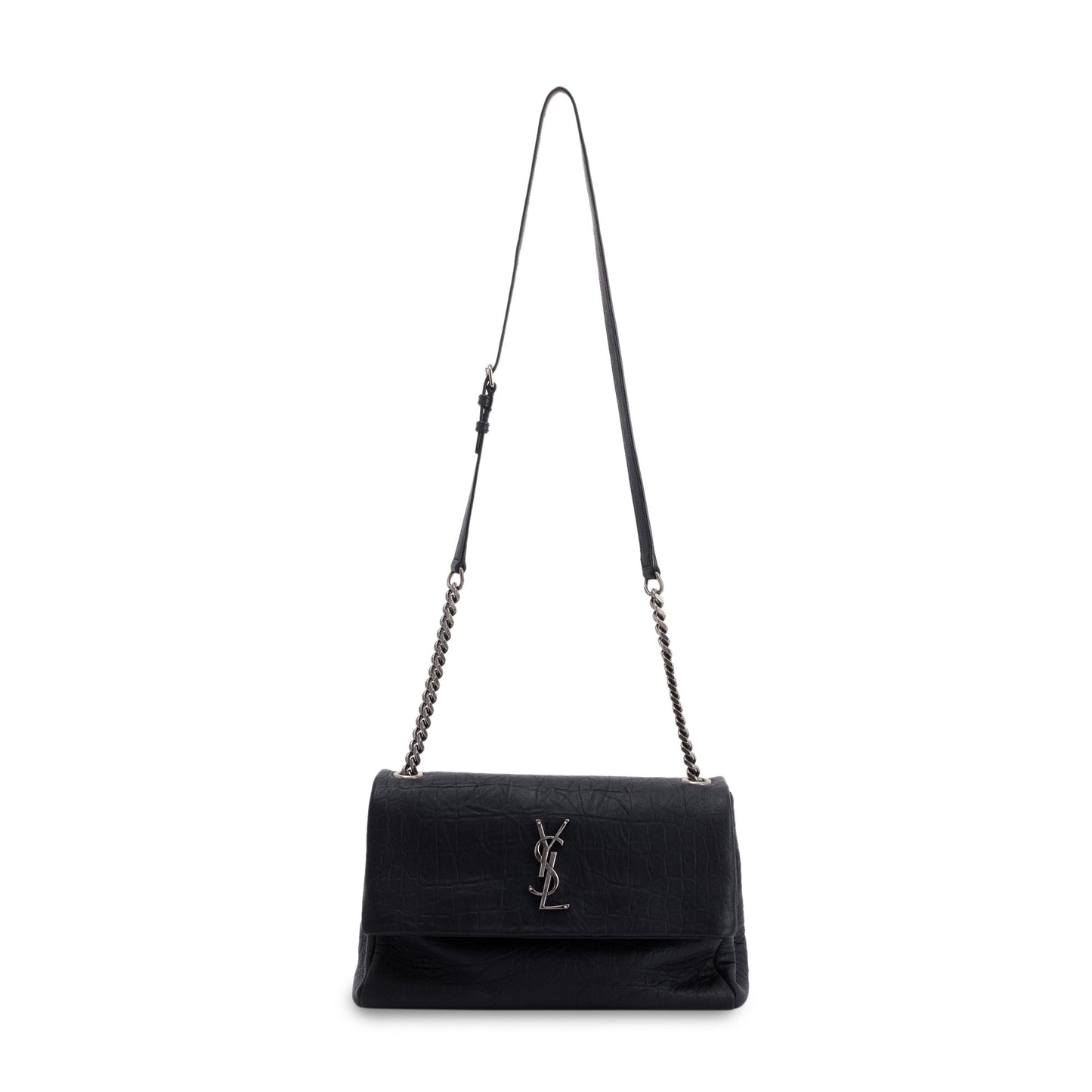 YSL Saint Laurent Crocodile Embossed West Hollywood Fold Over Bag Monogram Medium Travel Bag
