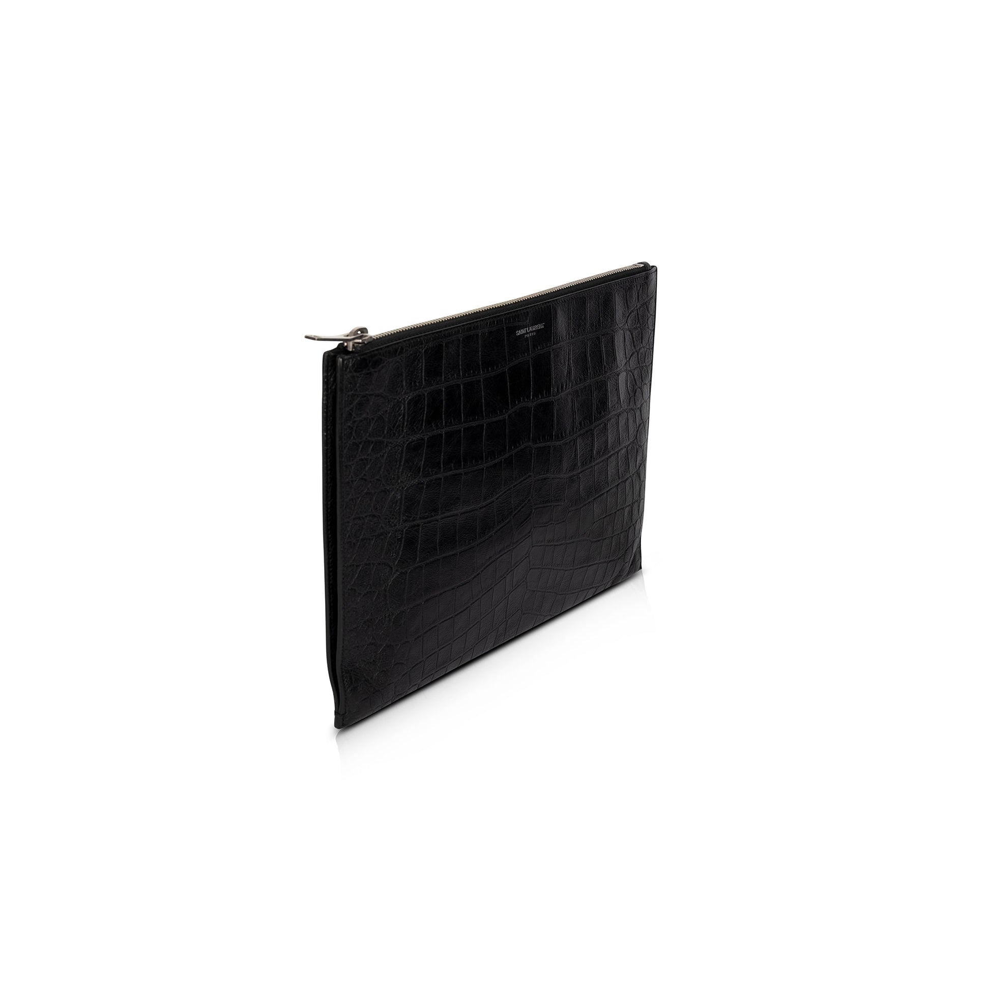 YSL Saint Laurent Crocodile Embossed Zip Tablet Holder Travel Bag