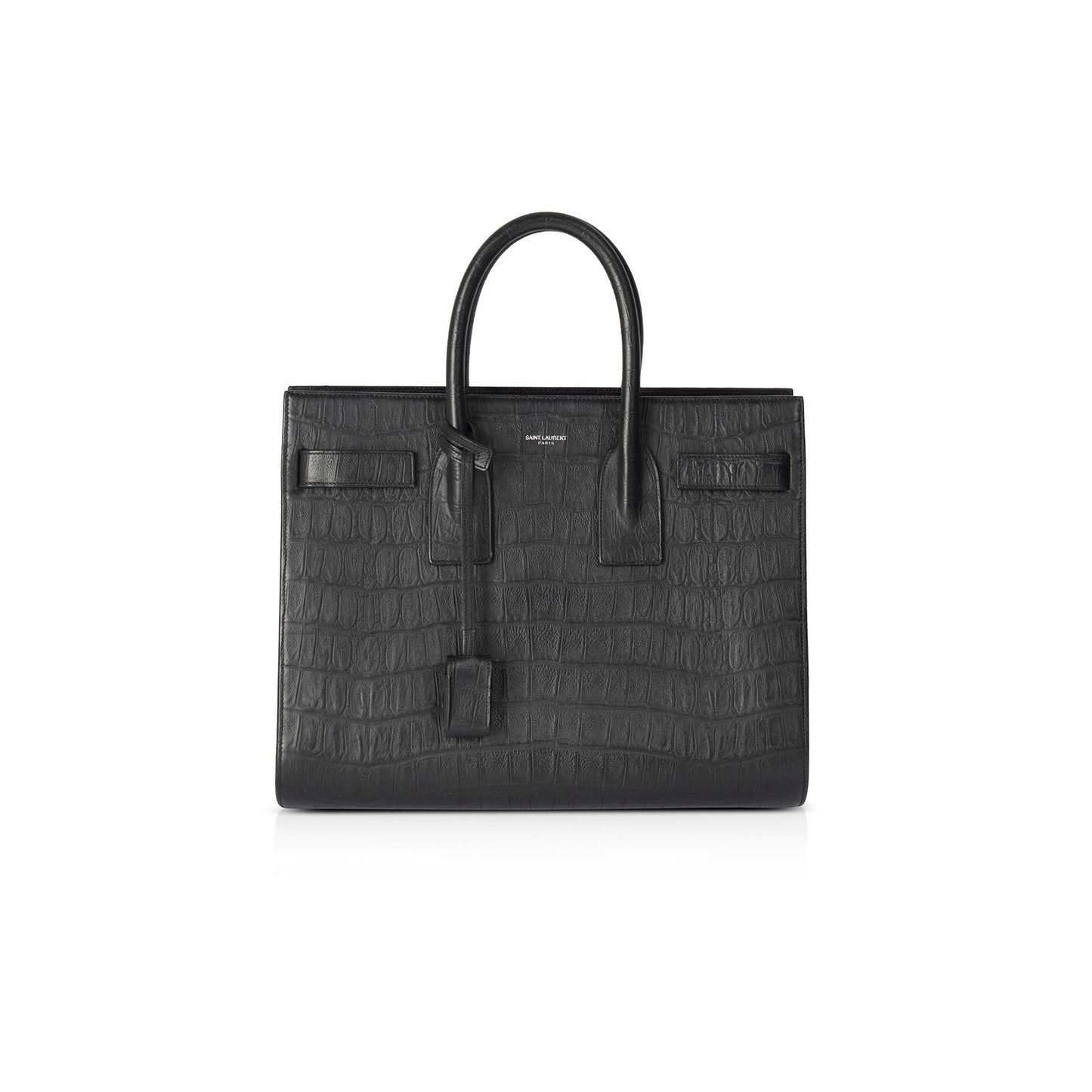 YSL Saint Laurent Embossed Crocodile Sac De Jour Travel Bag Small